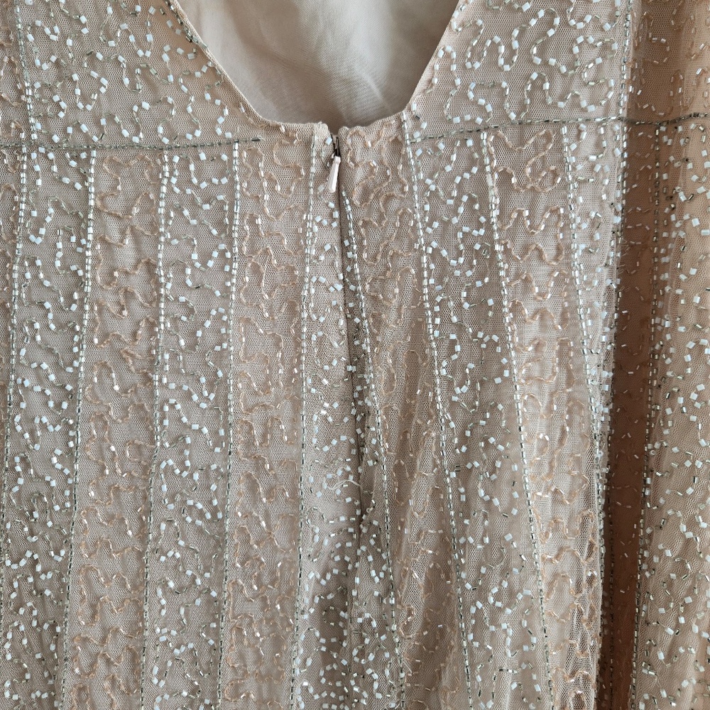 ASOS blush Nude Pink Silver Fringe Beaded Open Back Cocktail Party Mini Dress - Picture 4 of 11